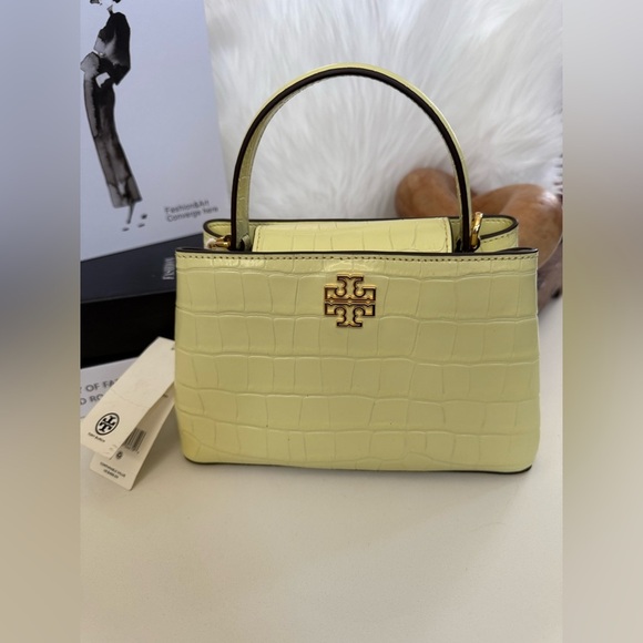 Rare Tory Burch Britten Embossed Mini Satchel Crossbody – Pastel Yellow Croc NWT - Picture 4 of 10